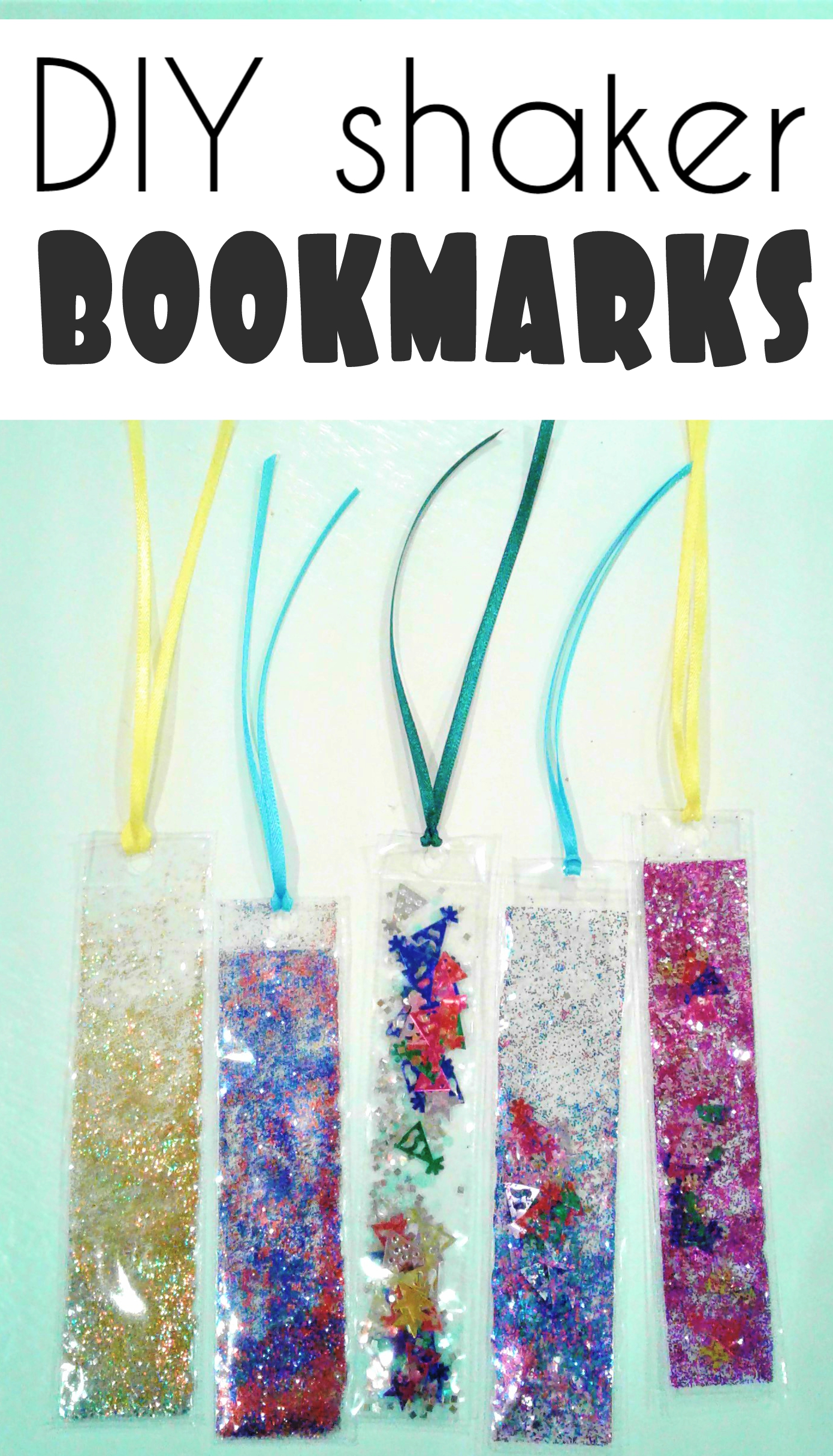 DIY confetti filled shaker bookmarks